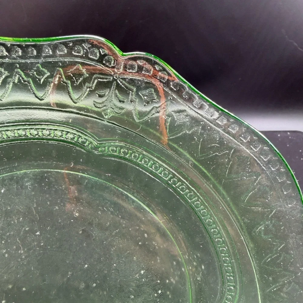 Federal Glass‎ Patrician Spoke Green Uranium Depression Glass 9in Plates Set 4